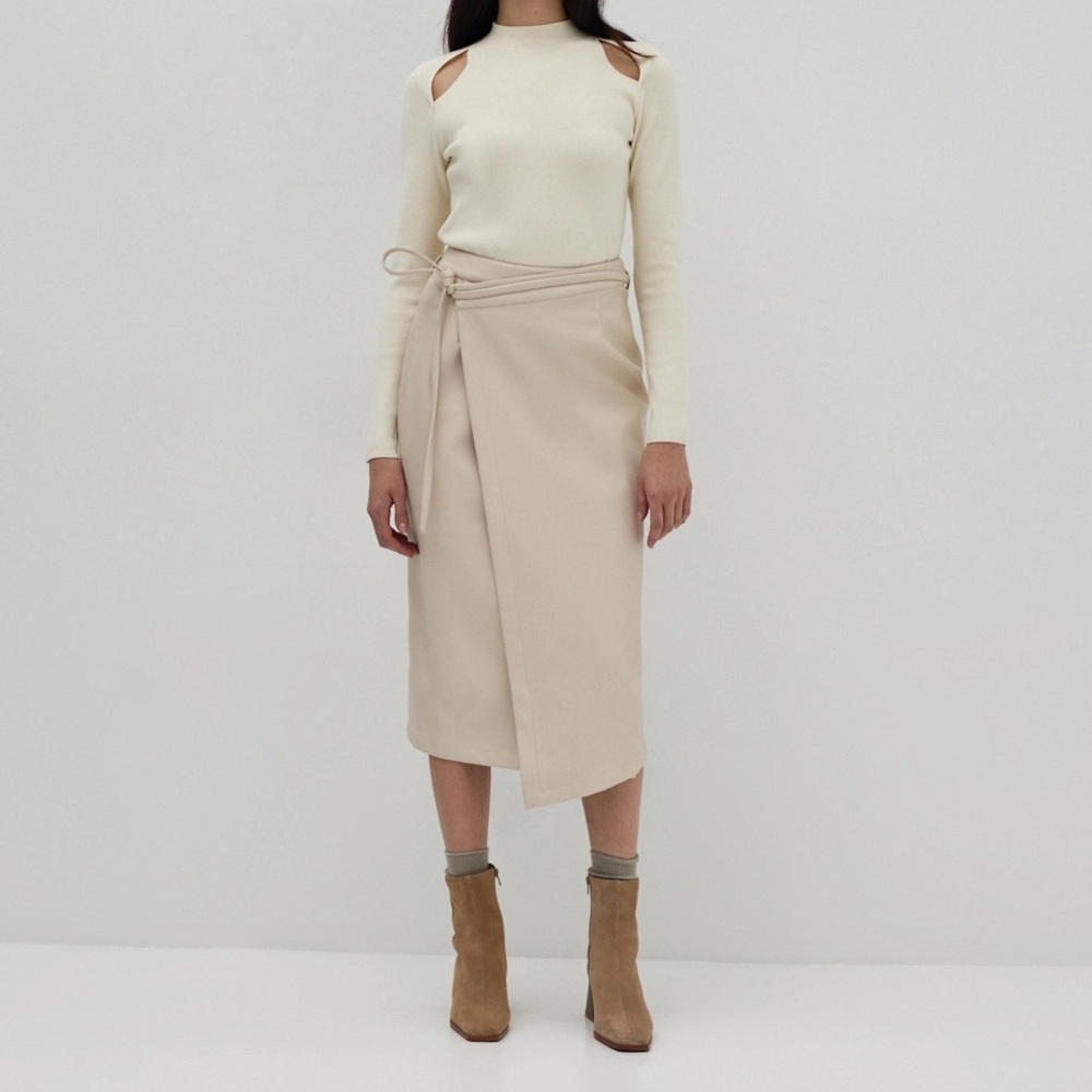 Love Bonito Zayla Faux Leather Wrap Skirt Beige Size S Small NWT